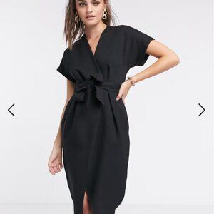 Closet London wrap tie midi dress in black - Size 10